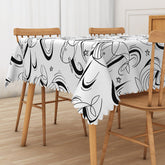 Aperturee Black and White Fish Totem Tablecloth, for Modern Coastal, Nautical, or Minimalist Dining Decor